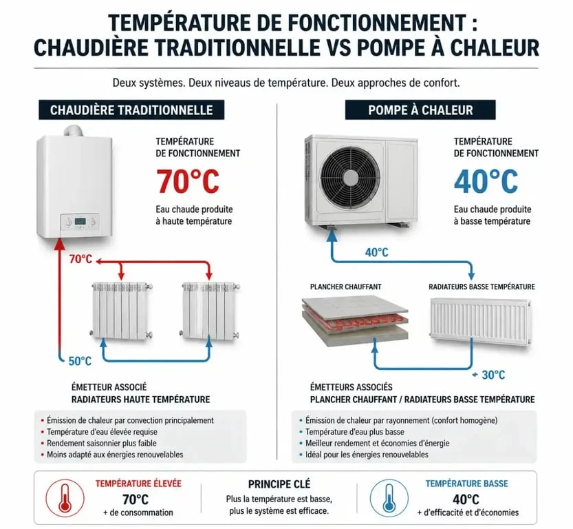 Pompe à chaleur et radiateurs : faut-il tout changer pour optimiser votre confort ? 3 Comparaison des températures de fonctionnement entre pompe à chaleur et radiateurs classiques