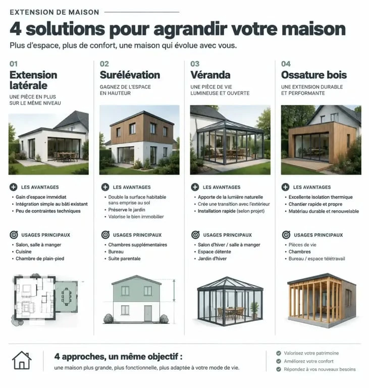 Extension de maison : quel projet choisir pour agrandir votre espace sans déménager ? 3 Comparatif des types d'extension de maison pour réussir son projet d'agrandissement