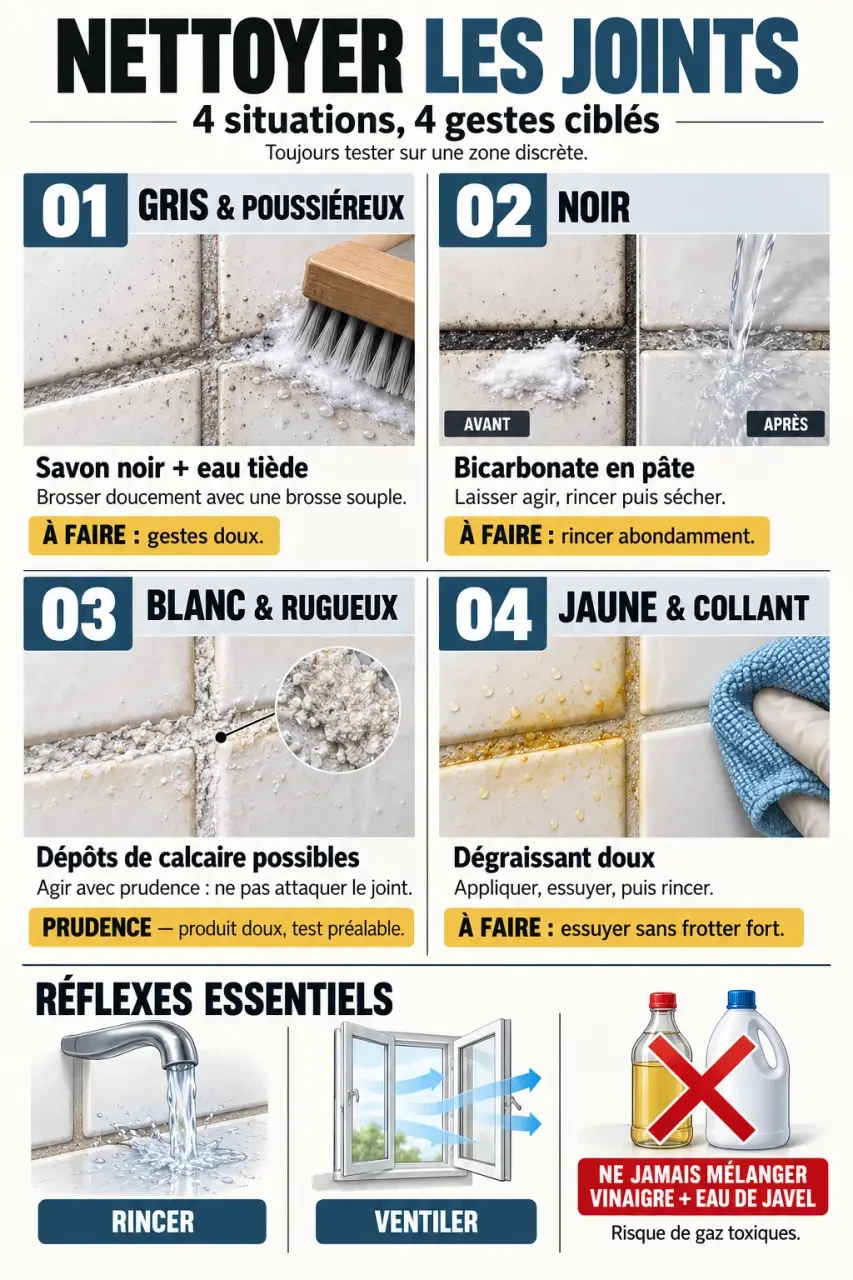 Infographie sur le nettoyage de joint de carrelage selon le type de salissure