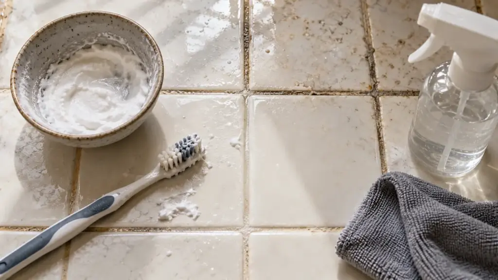 Nettoyage de joint de carrelage avec bicarbonate et eau
