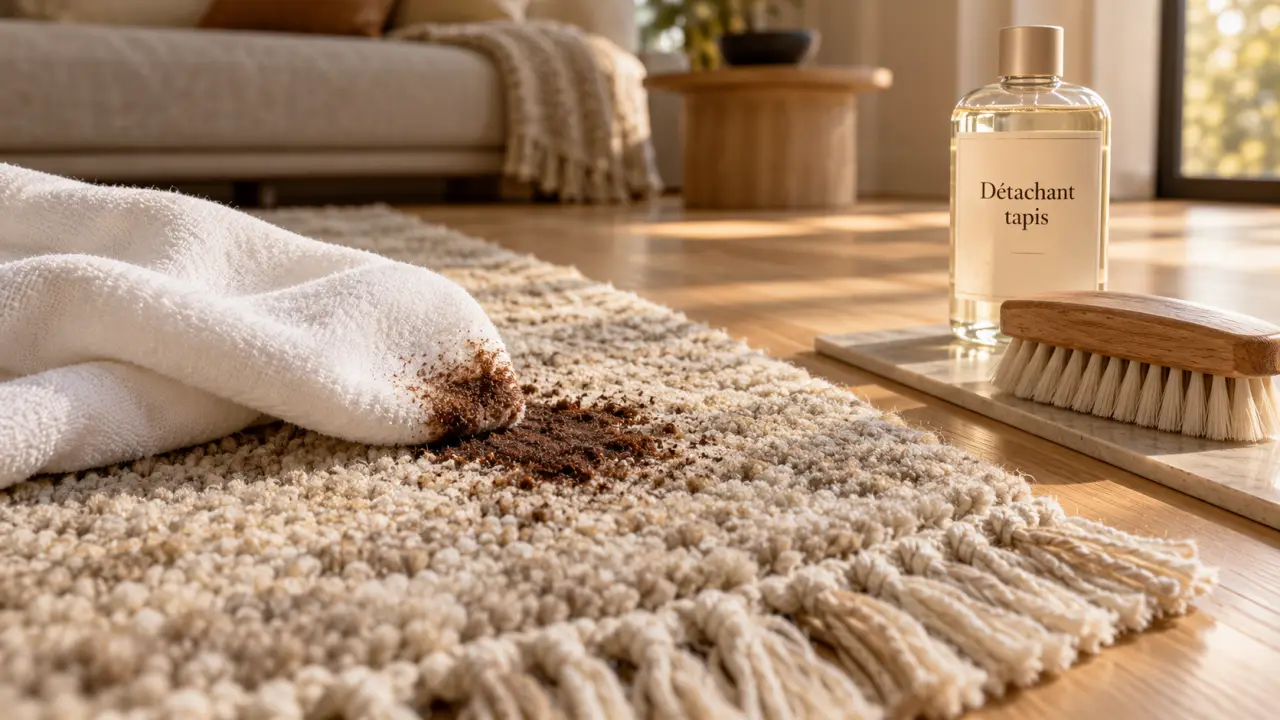 Nettoyage tapis : chiffon tamponne une tache sans détremper les fibres