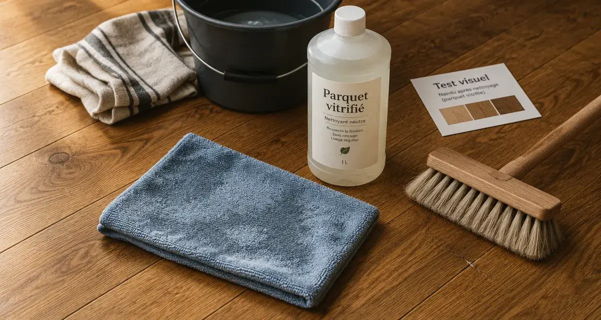 Nettoyage parquet : l’eau qui fait briller peut aussi déformer les lames 2 Parquet nettoyage : microfibre humide sur parquet vitrifié